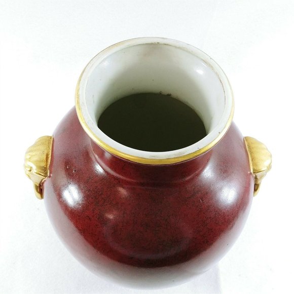 Vase Table Lamp Base Ceramic Burgundy Gold Accent Trim Vintage Home Decor 12" H - Picture 7 of 9